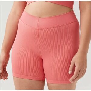 NWT OFFLINE Aerie Seamless V-Front 5" Bike Short Coral Pink Ribbed High WaistL‎